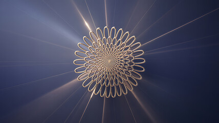 Golden floral design with radiant light rays on transparent background