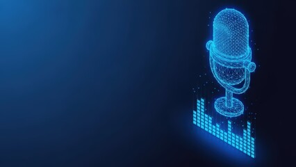 A futuristic digital microphone with a glowing audio level meter display