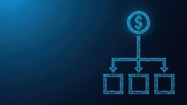 A digital illustration of a financial flowchart with a dollar sign at the top indicating money flow and business structure - Powered by Adobe