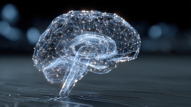 Digital brain concept representing artificial intelligence and machine learning on a circuit board background - Powered by Adobe