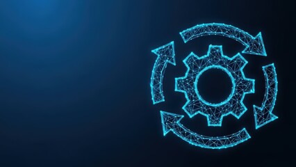 Abstract digital representation of a gear mechanism with circular arrows symbolizing process automation and system workflow in technology