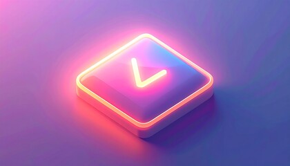 Neon lit check mark icon with a pink, purple, and blue gradient