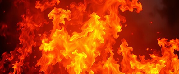 Fototapeta premium Intense orange and yellow flames engulfing the background, intense, red