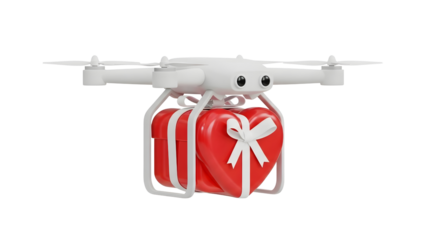 Drone delivering a red gift box