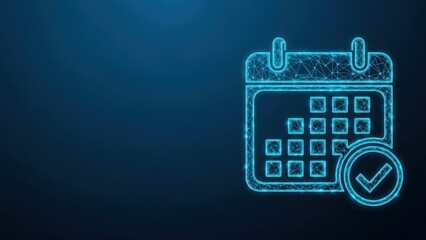 Digital calendar icon with a wireframe outline on a dark blue background representing time planning and scheduling