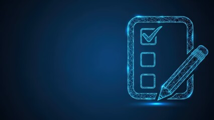 Digital checklist with a checkmark and a pencil on a blue background