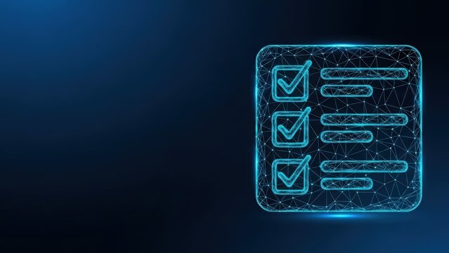 Digital checklist with completed tasks and progress indicators on a glowing blue background