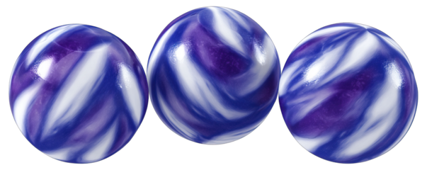 Three vibrant blue and purple swirled ice cream balls on a clean white background viewed from directly above