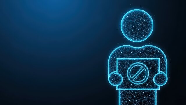 Digital illustration of a person holding a protest sign with a forbidden symbol