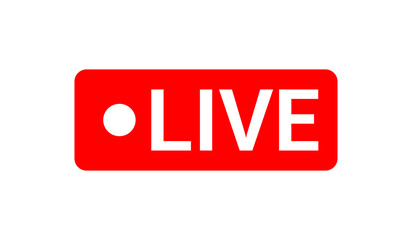 Fototapeta premium Live Streaming Icon with Red Rounded Rectangle and White Text Isolated on Transparent Background. Live stream video broadcast symbol, Broadcasting button and symbol