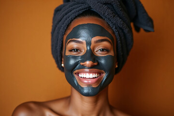 Beautiful African American Female Enjoying Skincare Routine with Detox Mask