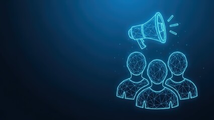 Digital megaphone announcing to a group of people representing communication and outreach concepts