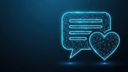 Digital message bubble with heart icon on dark blue background representing online communication and love
