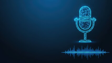 Digital microphone with sound wave illustration on blue background
