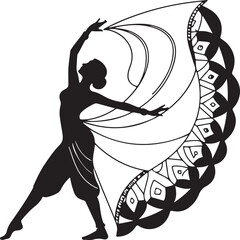 Vector illustration of dancer performing with ornamental fan or veil silhouette