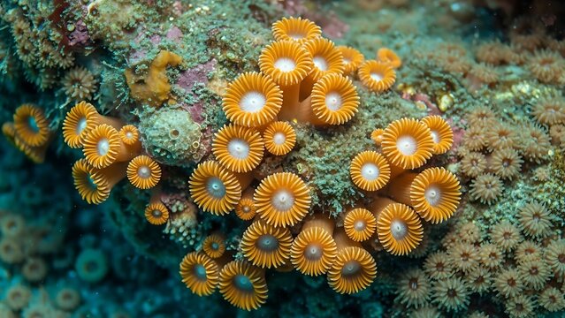 Vibrant orange coral polyps on reef