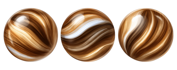 Three marbled ice cream balls displayed on a clean white background