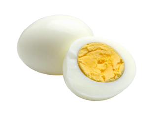 A Whole Hard Boiled Egg and a Halved Egg Showing Yolk.