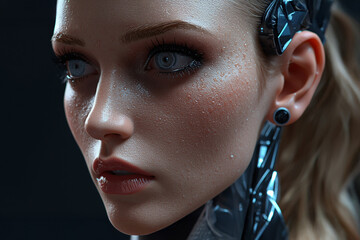 Close-Up Portrait of Female Cyborg Face
