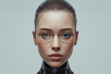 Portrait of Woman humanoid with laser eye and Glasses