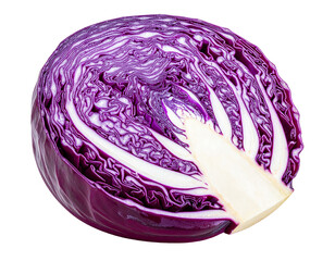Fresh Red Cabbage Halved on White Background.