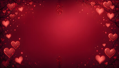 Luxury Red Valentine's Day Background Frame with Glossy 3D Hearts and Swirls,  Mockup , Valentine's Day Flat Lay ,  chinese new year