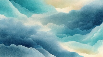 An abstract image features watercolor-like layers in shades of blue and gold, creating a soft, undulating landscape effect
