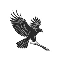Obraz premium Eagle Landing on Branch Silhouette Vector Illustration