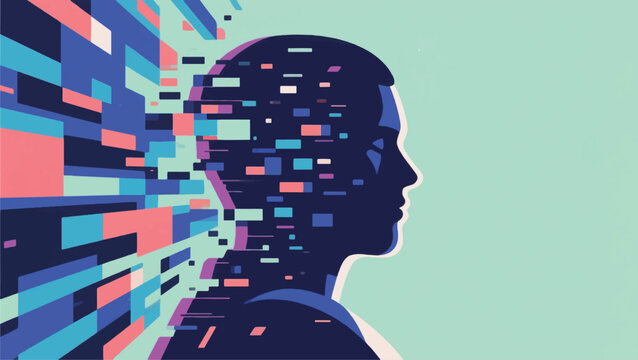 Vector Illustration Of A Human Face In Profile Emerging From Distorted Noise Vector Design Template