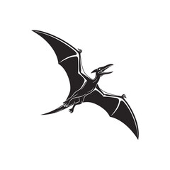 Flying Pterodactyl Silhouette with Spread Wings Vector Illustration © MSTBENUARA