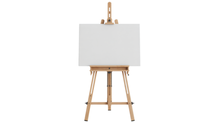 Blank canvas on wooden easel in minimalist style with soft natural lighting for art studio