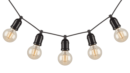 String of Edison bulbs in warm cozy lighting on black wire for home decor