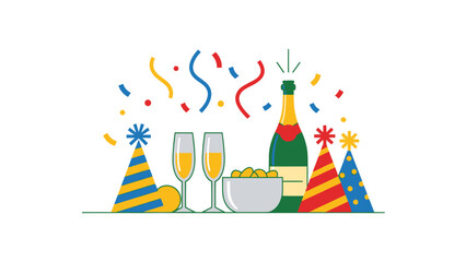 Celebration with Champagne and Party Hats.