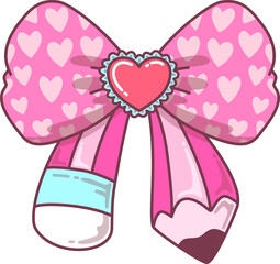 Valentine Pink Heart Bow Pencil Decoration