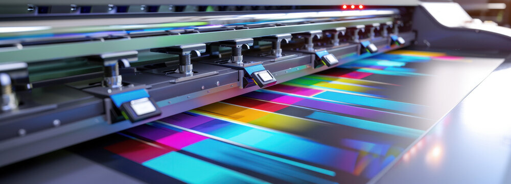 Precision Printing in Action: A modern, high-tech printer meticulously lays down vibrant colors, showcasing the cutting-edge technology behind flawless, professional-quality prints.