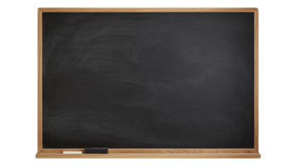 Blank blackboard in wooden frame with chalk and eraser in soft natural lighting for education