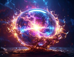 Fototapeta premium Luminescent orb engulfed in swirling energy, mystical and cosmic