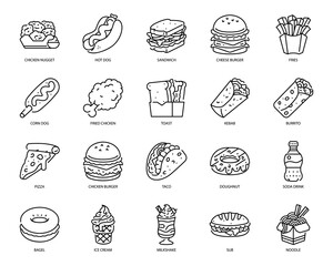 Fast Food Items Variety Line Icon