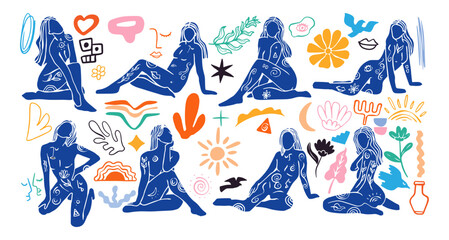 Abstract Geometric Woman Poses Matisse Style Vector Set