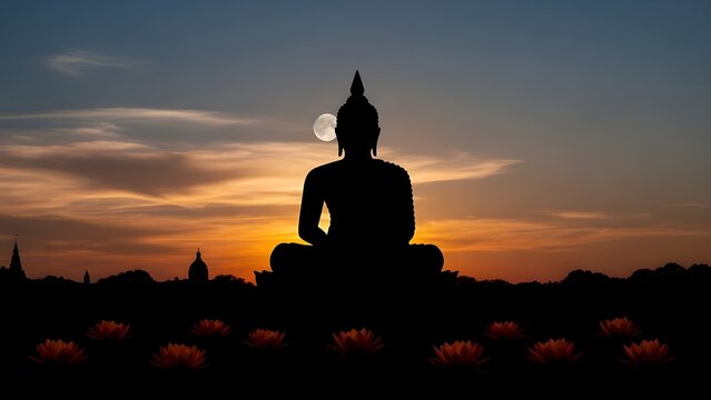 Navam full moon poya day with buddha silhouette