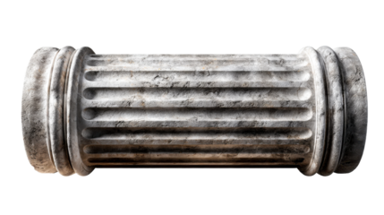 Ancient weathered stone column segment with classical fluting and rounded edges, ideal for historical, architectural, or decorative project use