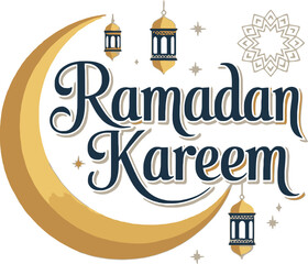 Ramadan Kareem crescent moon lanterns and stars