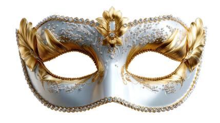 Opulent masquerade mask adorned with shimmering gold accents and sparkling jewels creating an aura of mystery and festivity perfect for elegant event promotions or luxurious celebration