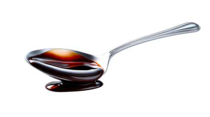 Shiny silver spoon filled with rich dark chocolate syrup gently flowing onto a surface, perfect for dessert recipes, culinary blogs, or sweet treat advertisements