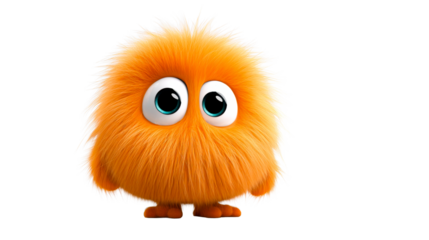 Playful fluffy orange creature with captivating turquoise eyes offers a charming and joyful visual for kids entertainment, educational materials, or product branding