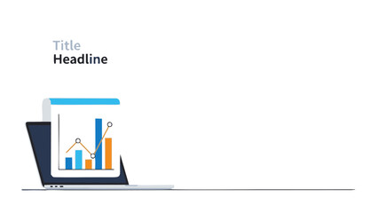 Laptop with Financial Bar Chart and Growth Graph Illustration for Business Data Analysis