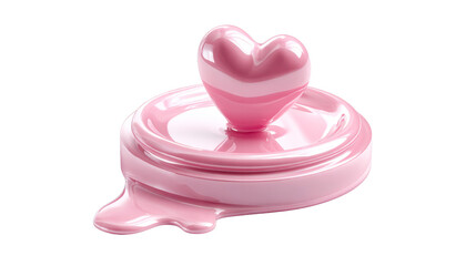 Glossy pink heart emerges from a rich swirling liquid, creating an elegant visual for romantic themes, sweet treats, beauty product advertisements, or Valentines Day promotions