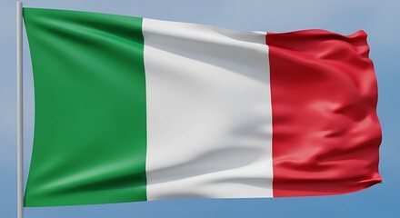Italian flag proudly waving against a clear blue sky, national symbol.