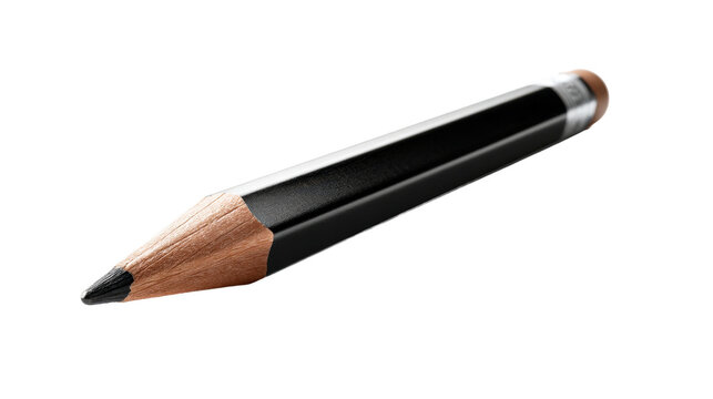 A short black sharpened wooden pencil with an eraser provides essential stationery for office tasks, school work, creative drawing, and everyday writing needs. - Powered by Adobe