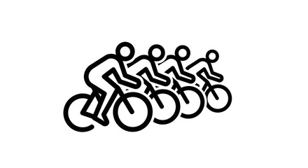 Group of Cyclists Racing in a Line Black Outline.